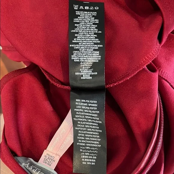 Womens 10 Lipsy Deep Red Dress with Black Lace Overlay Double V Neck - Picture 12 of 12